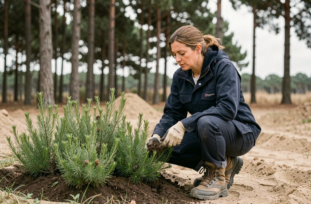 Paysagiste femme de Au Service du Paysage plantant des arbustes côtiers dans un jardin à Biganos près du Bassin d'Arcachon