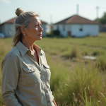 Femme en extérieur observant la végétation sauvage