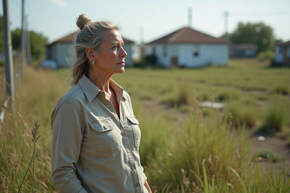 Femme en extérieur observant la végétation sauvage