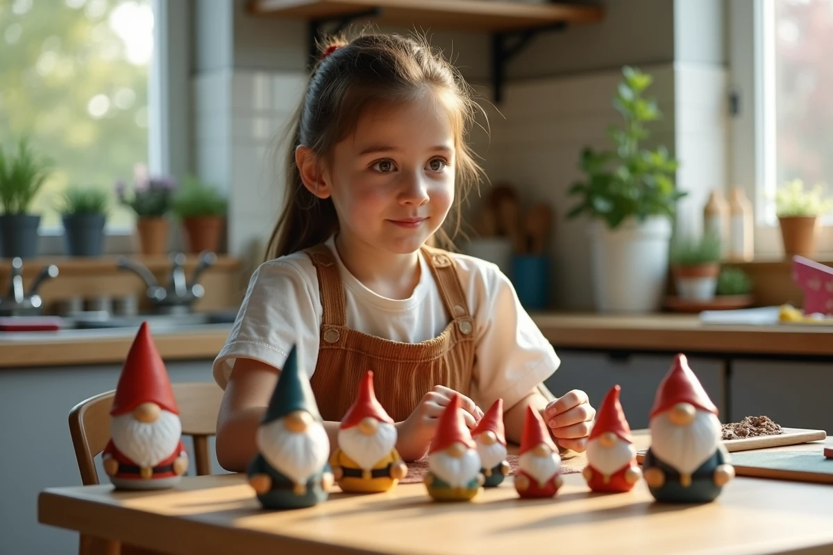 Jeune femme peignant des gnomes de jardin inspirés de Google Doodle