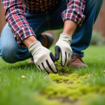 Homme d'âge moyen en jardinage avec gants et jeans