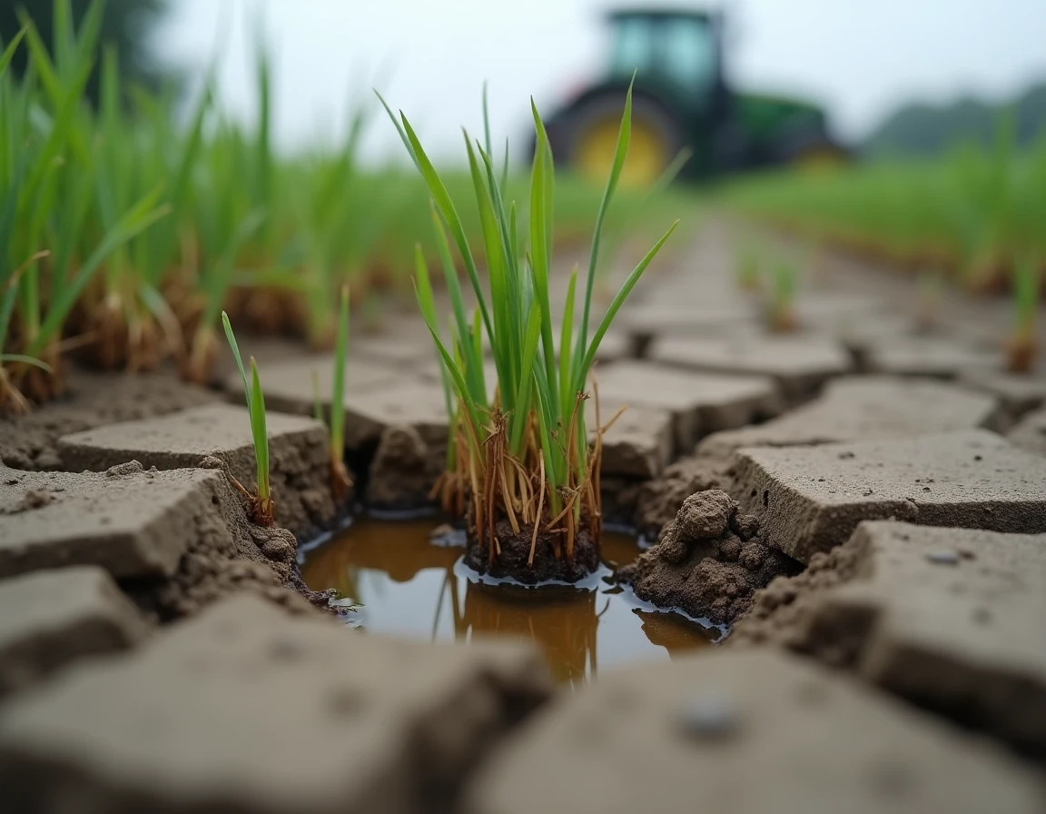 Gros plan sur des mauvaises herbes mortes dans un champ agricole après application d'un produit désherbant non homologué