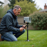 Meteo homme en jardin installant station météo