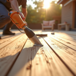 Pose de planches en bois pour une terrasse extérieure