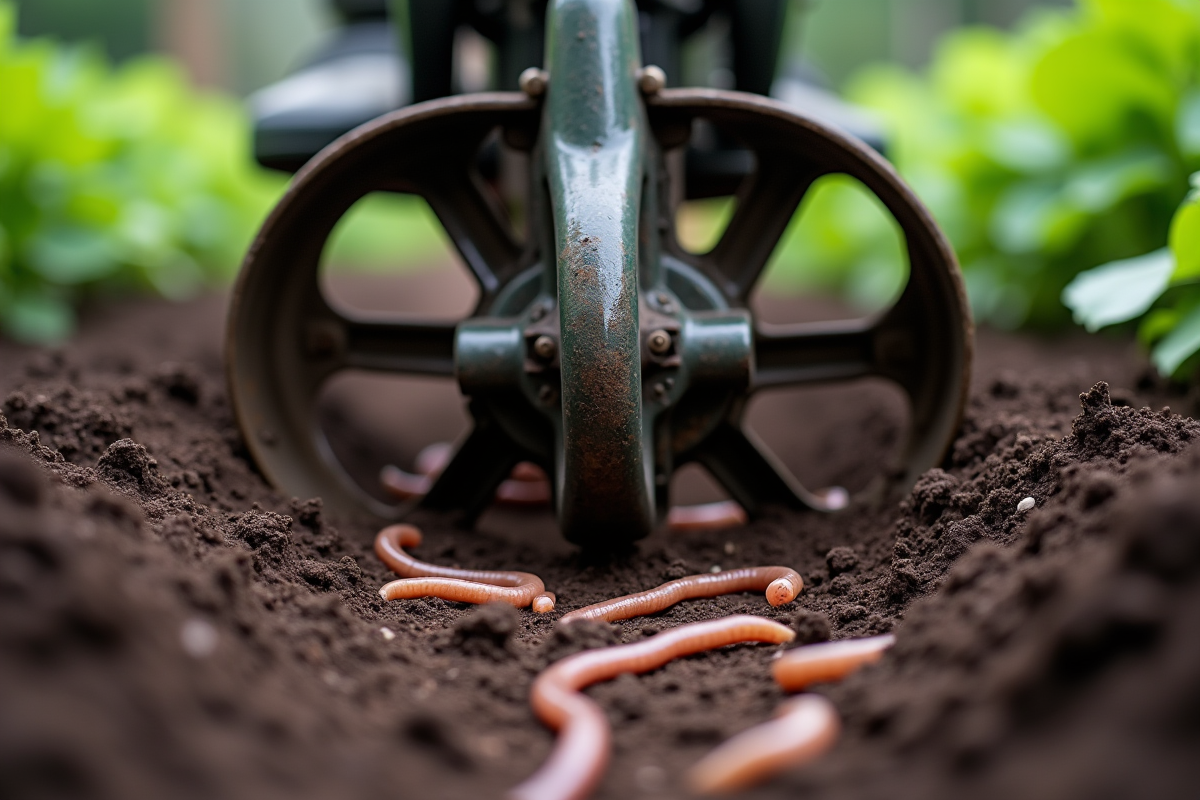 Taille-bourrue en action dans le sol humide du jardin