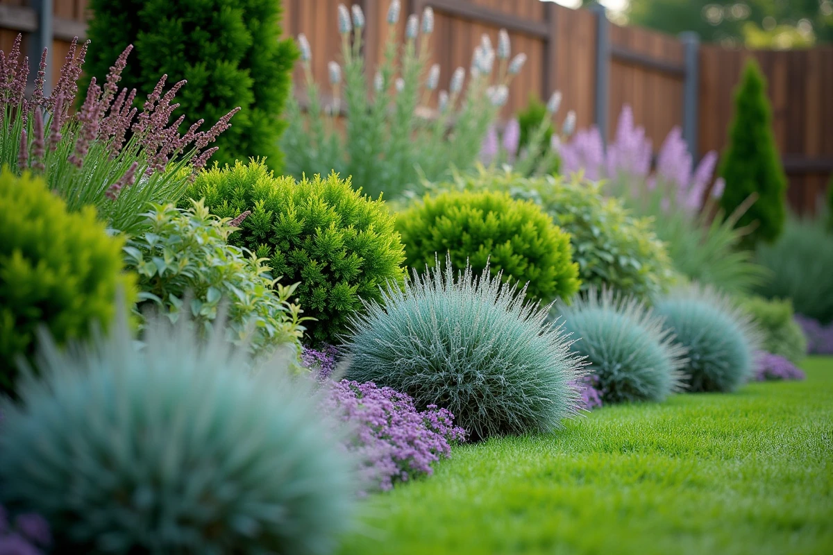 Talus planté de couvre-sol, de vivaces et de graminées ornementales pour stabiliser une pente de jardin